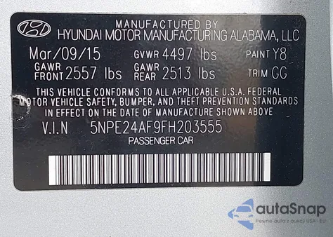 2015 Hyundai Sonata Se from USA, damaged, VIN 5NPE24AF9FH203555